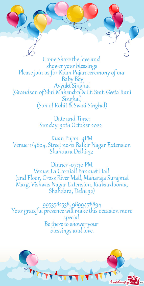 Please join us for Kuan Pujan ceremony of our