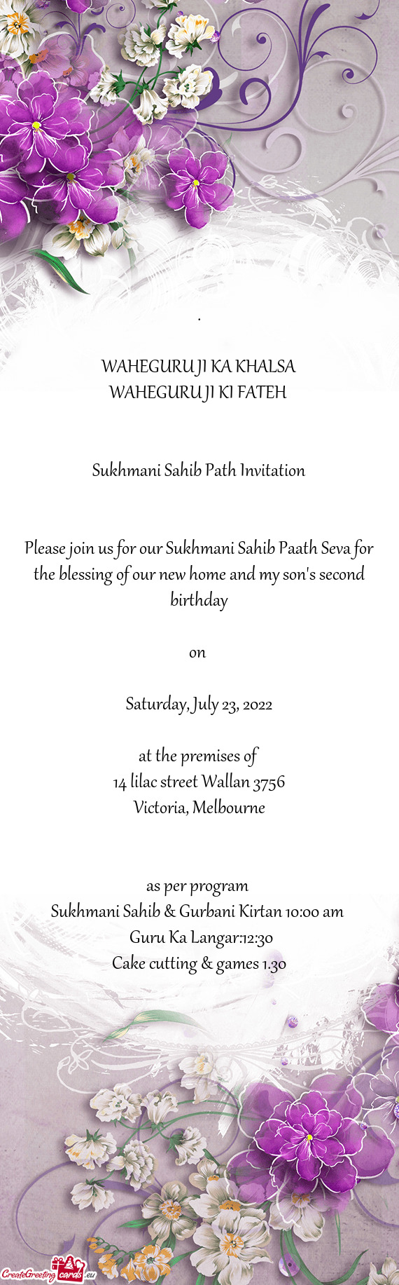 Please join us for our Sukhmani Sahib Paath Seva for the blessing of our new home and my son