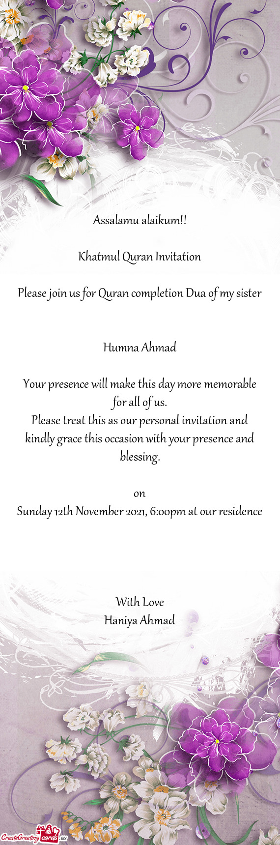 Please join us for Quran completion Dua of my sister