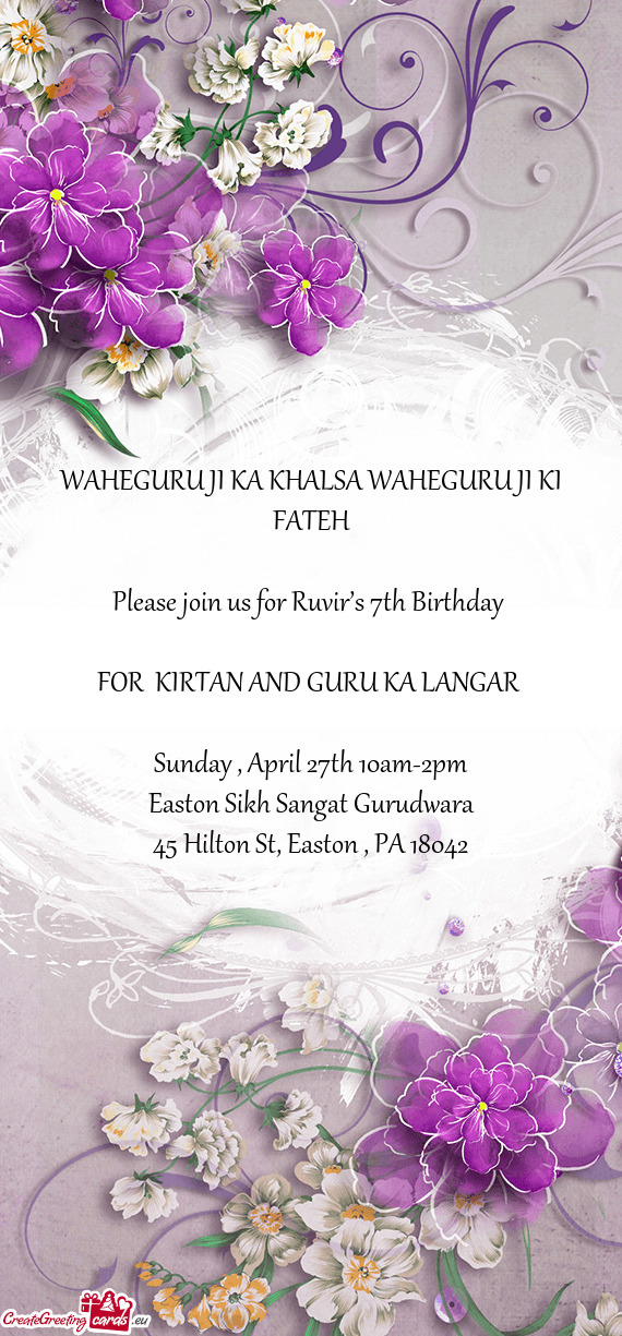 Please join us for Ruvir’s 7th Birthday