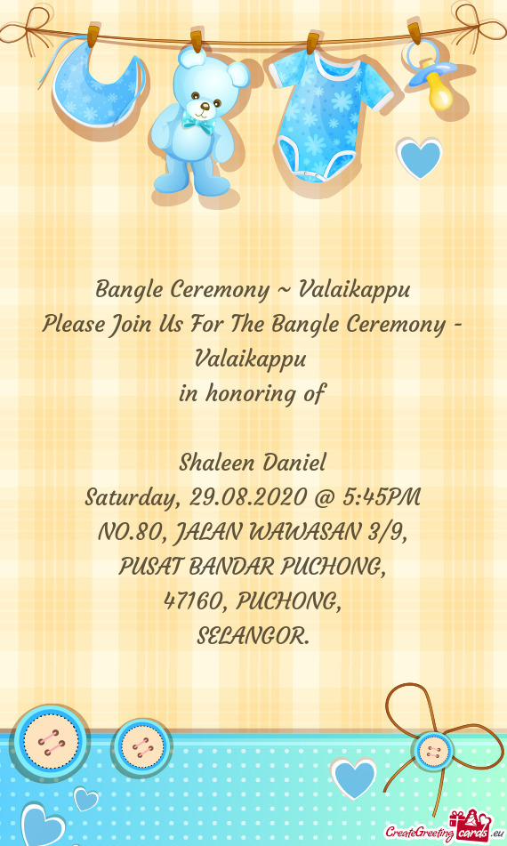 Please Join Us For The Bangle Ceremony - Valaikappu