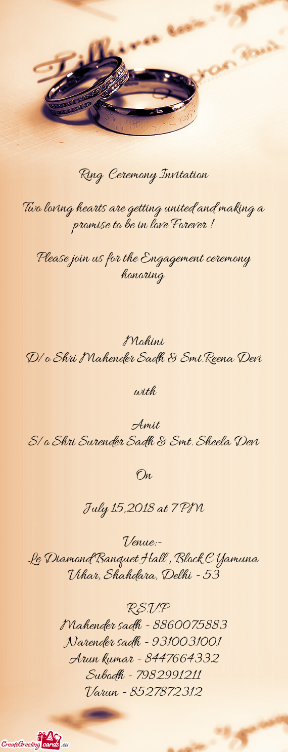 Please join us for the Engagement ceremony honoring