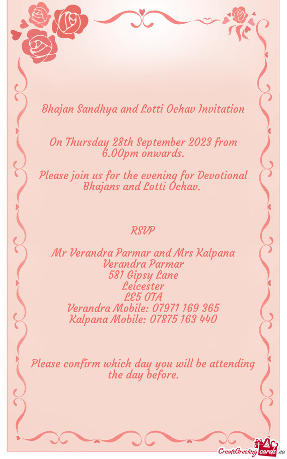 Please join us for the evening for Devotional Bhajans and Lotti Ochav