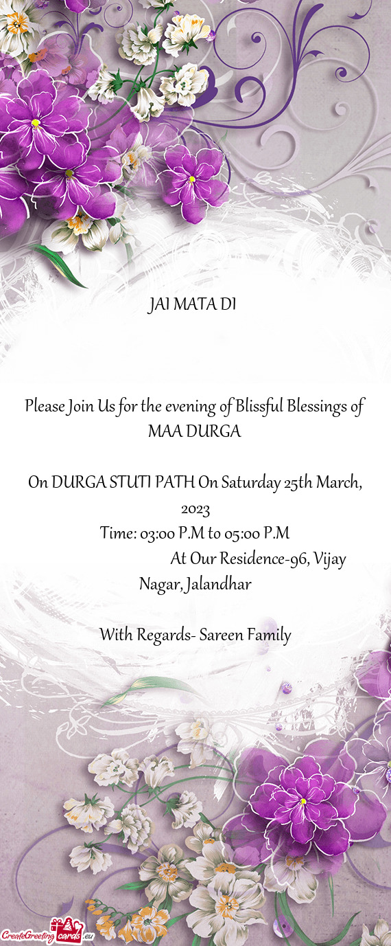 Please Join Us for the evening of Blissful Blessings of MAA DURGA