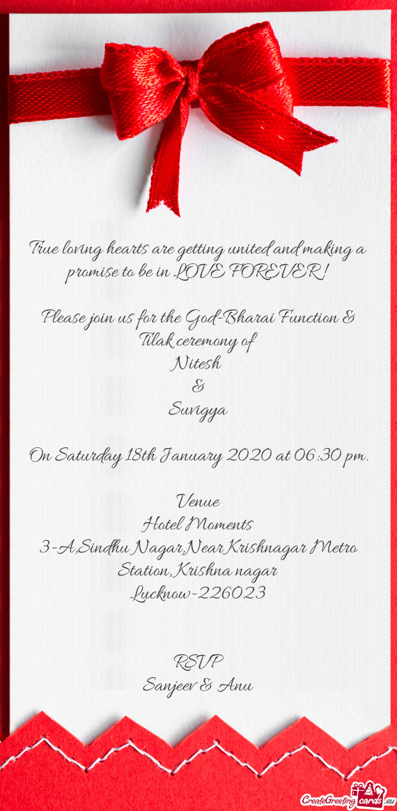 Please join us for the God-Bharai Function & Tilak ceremony of