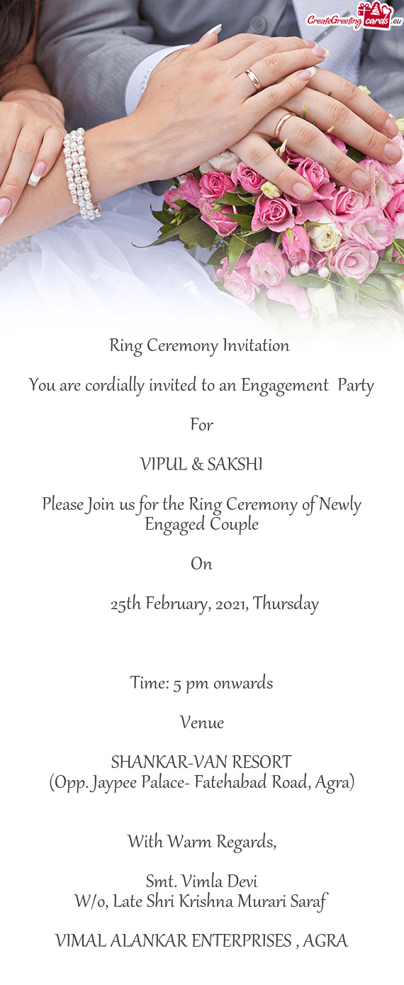 Please Join us for the Ring Ceremony of Newly Engaged Couple