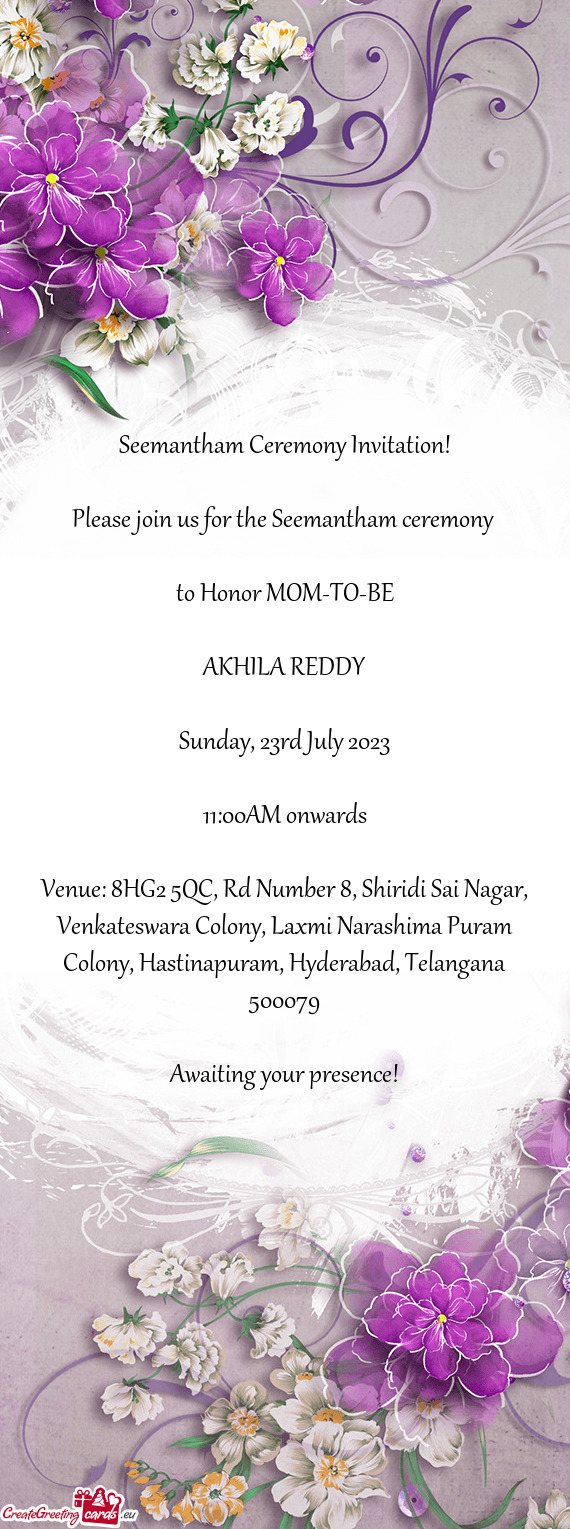 Please join us for the Seemantham ceremony