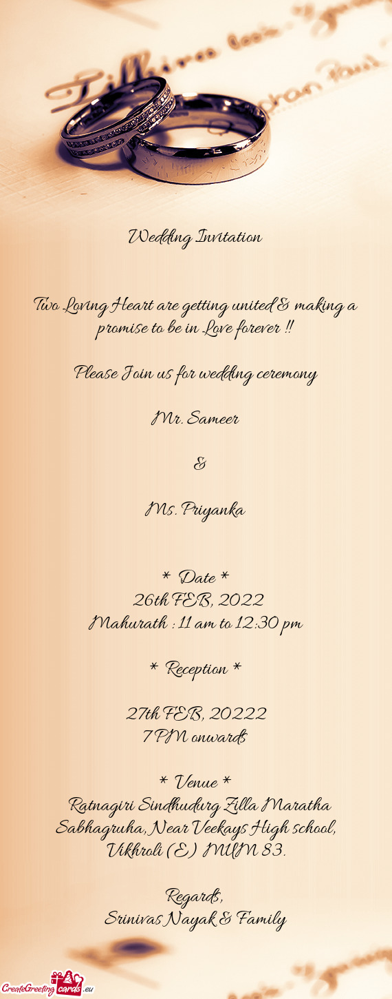 Please Join us for wedding ceremony