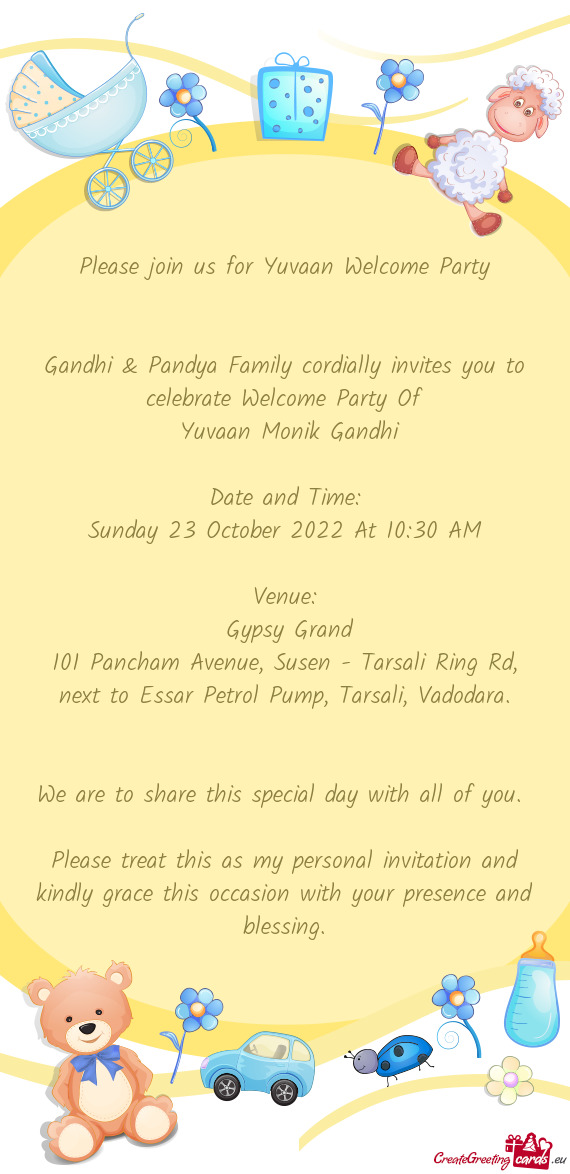 Please join us for Yuvaan Welcome Party