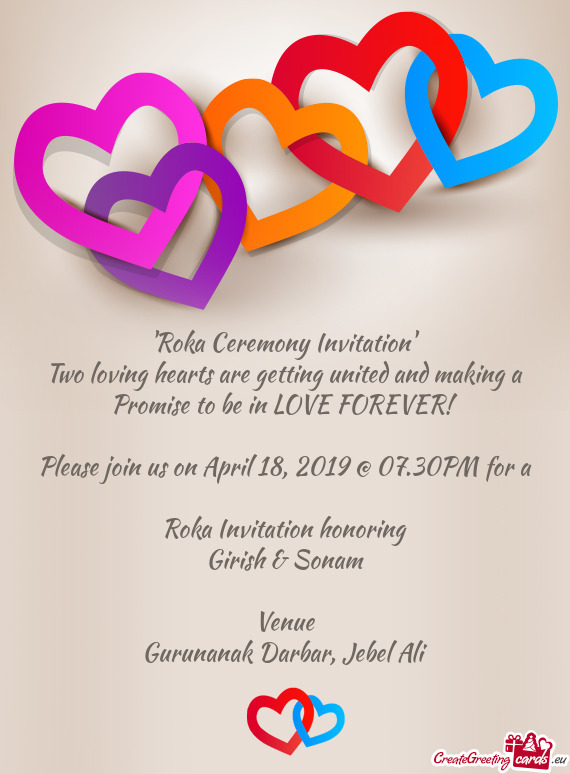 Please join us on April 18, 2019 @ 07.30PM for a