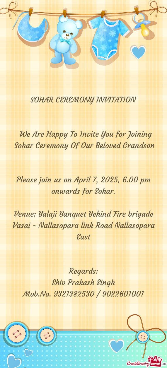 Please join us on April 7, 2025, 6.00 pm onwards for Sohar