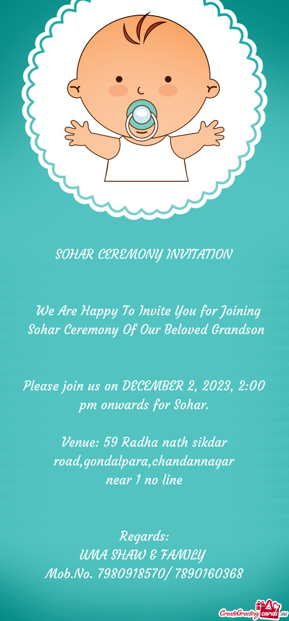 Please join us on DECEMBER 2, 2023, 2:00 pm onwards for Sohar