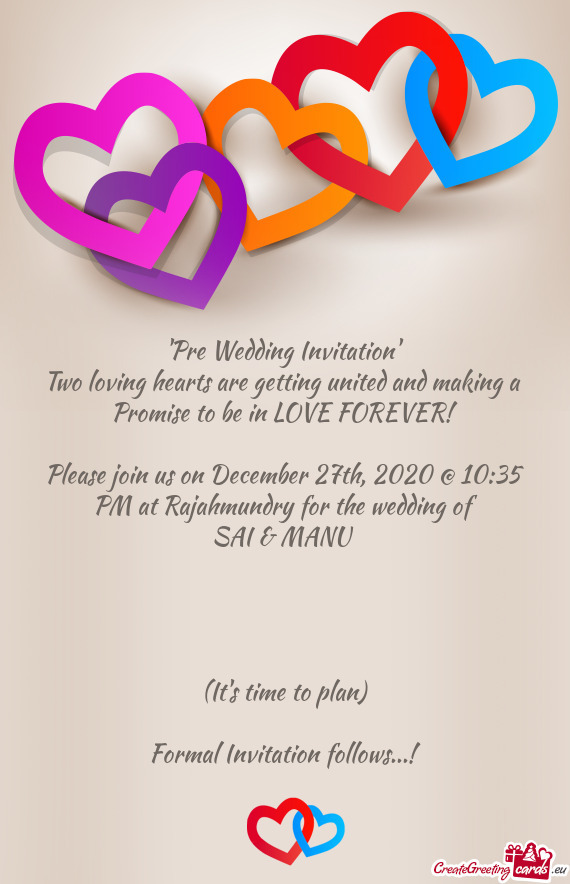Please join us on December 27th, 2020 @ 10:35 PM at Rajahmundry for the wedding of