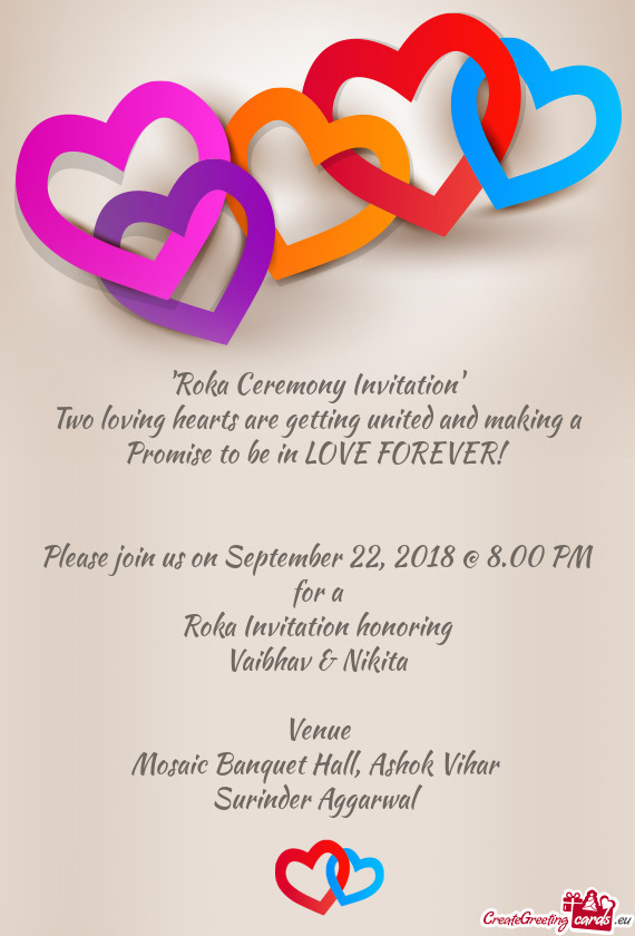 Please join us on September 22, 2018 @ 8.00 PM for a