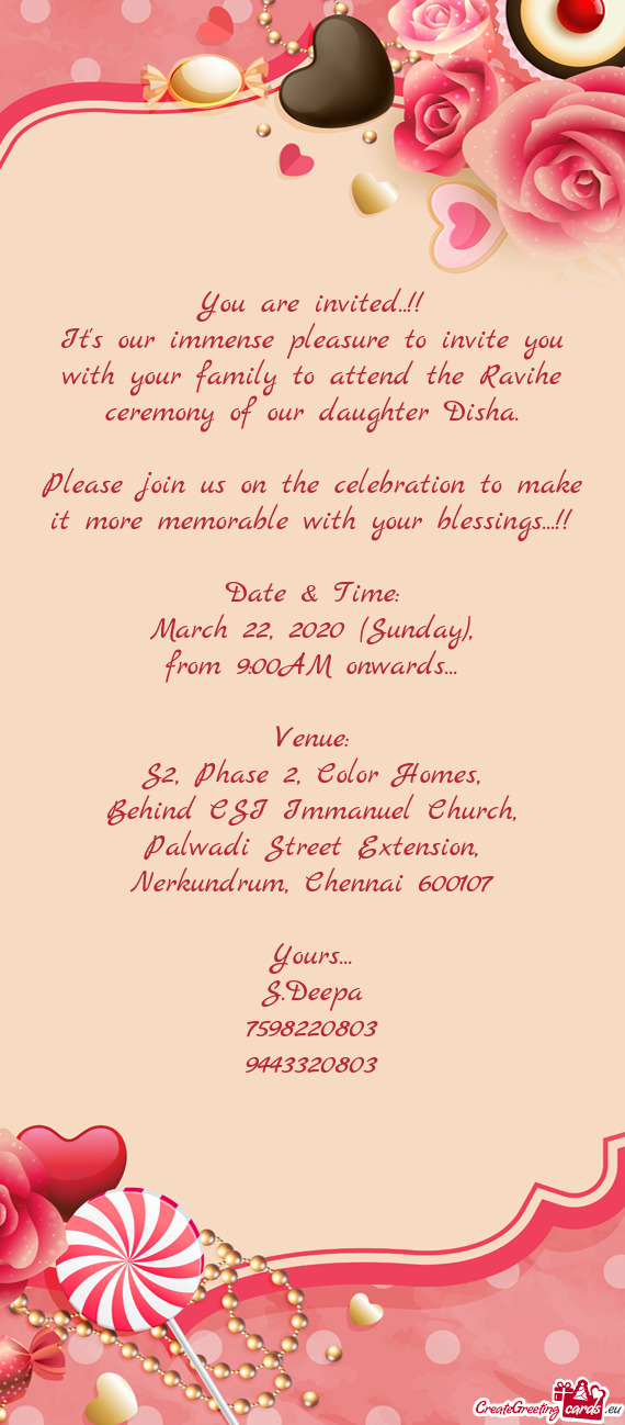 Please join us on the celebration to make it more memorable with your blessings