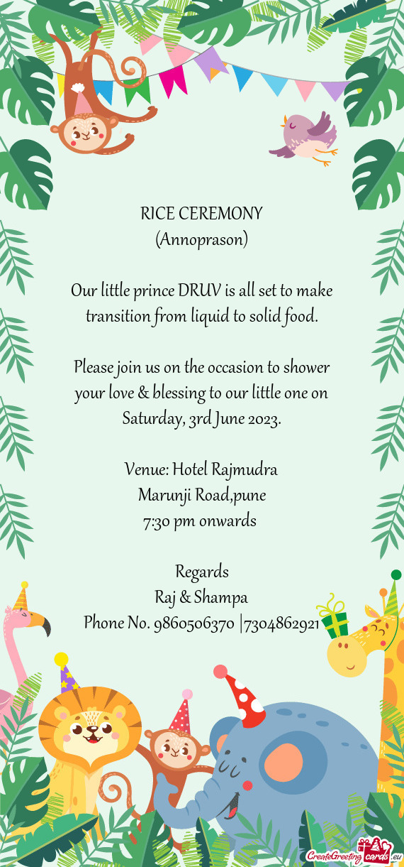 Please join us on the occasion to shower your love & blessing to our little one on Saturday, 3rd Jun