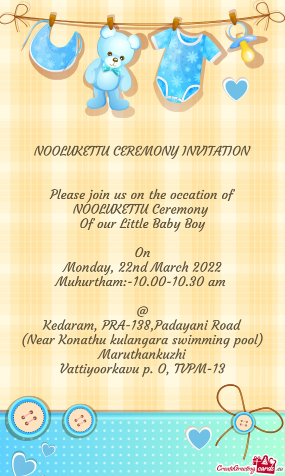 Please join us on the occation of NOOLUKETTU Ceremony