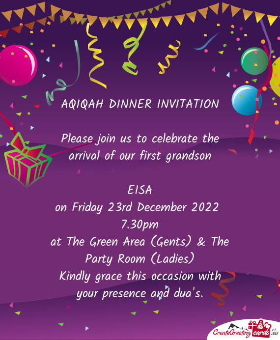 Please join us to celebrate the arrival of our first grandson
