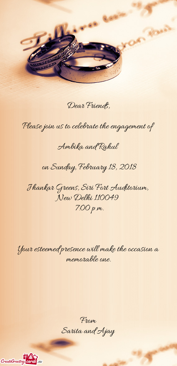 Please join us to celebrate the engagement of