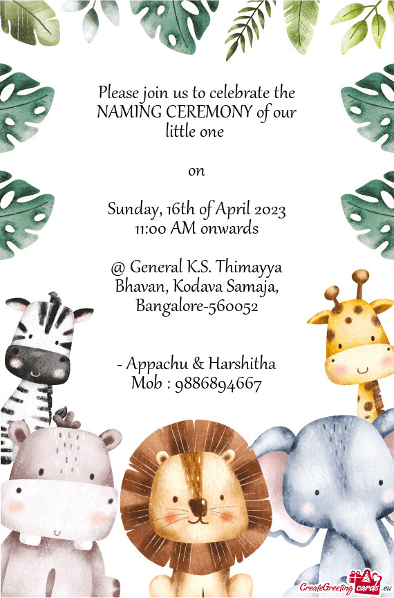 Please join us to celebrate the NAMING CEREMONY of our little one