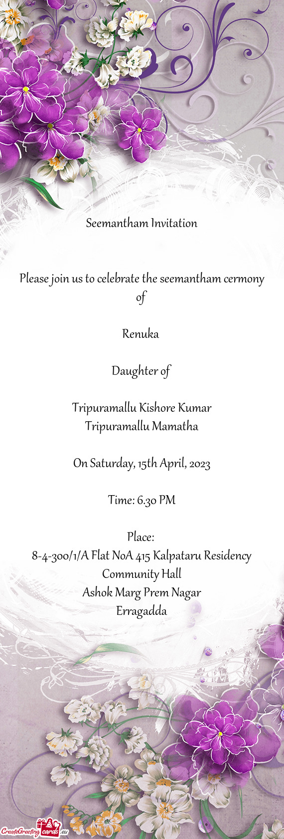 Please join us to celebrate the seemantham cermony of