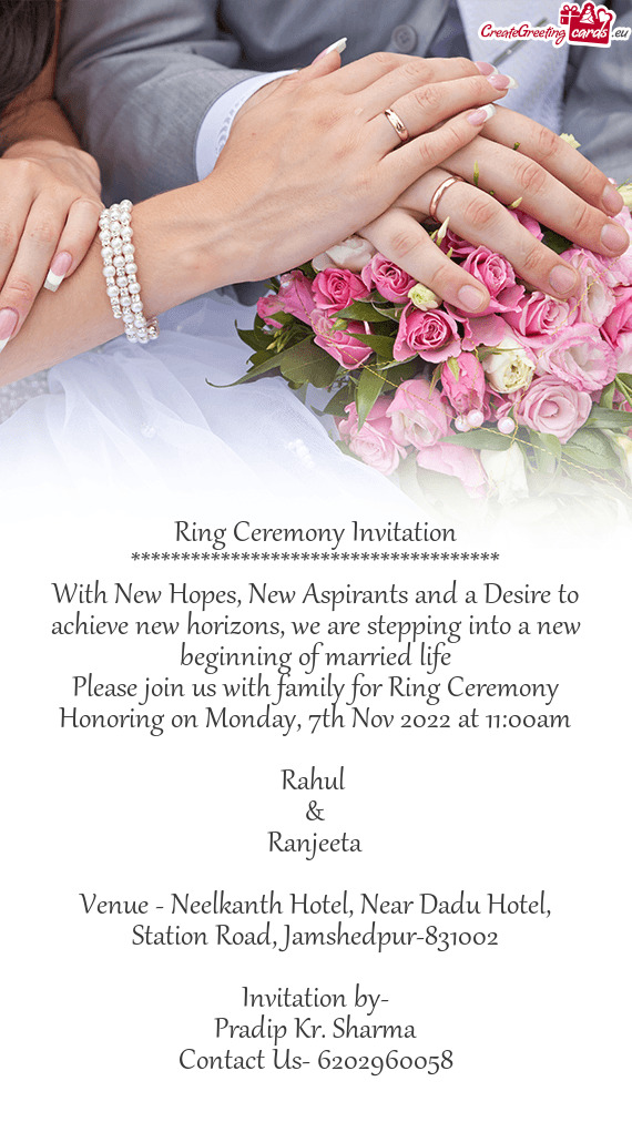 Please join us with family for Ring Ceremony Honoring on Monday, 7th Nov 2022 at 11:00am