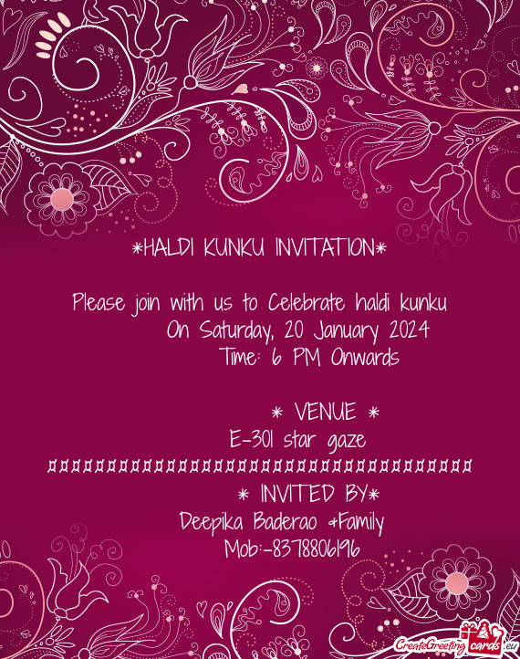 Please join with us to Celebrate haldi kunku