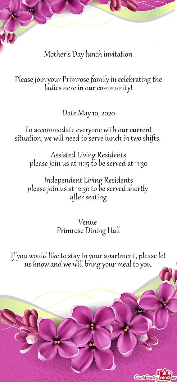 Please join your Primrose family in celebrating the ladies here in our community
