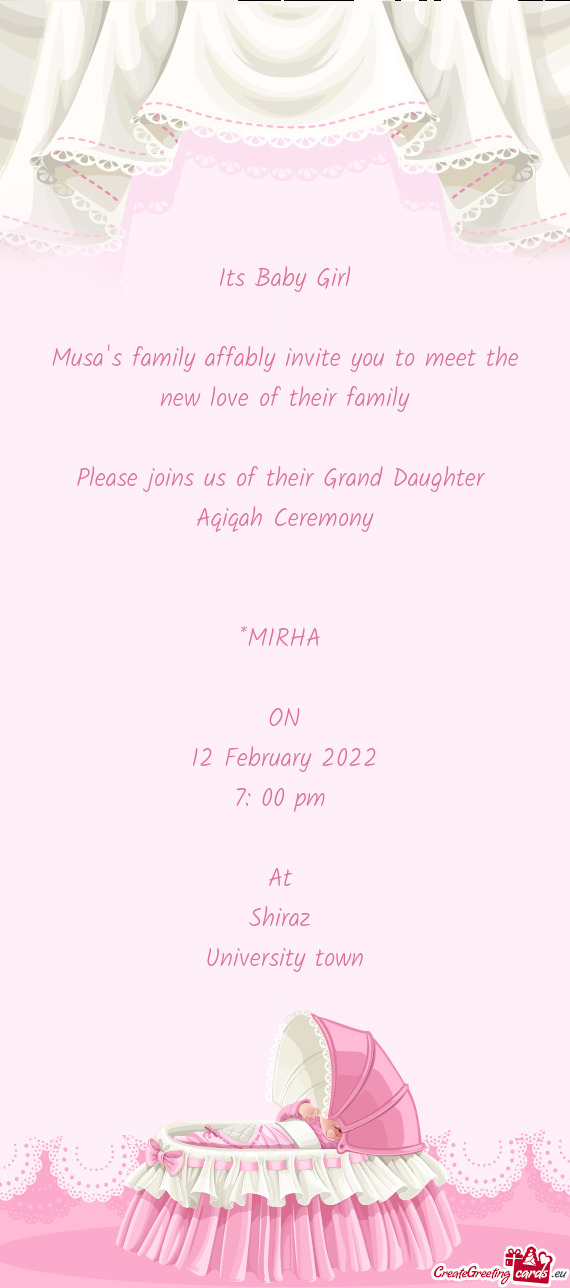 Please joins us of their Grand Daughter