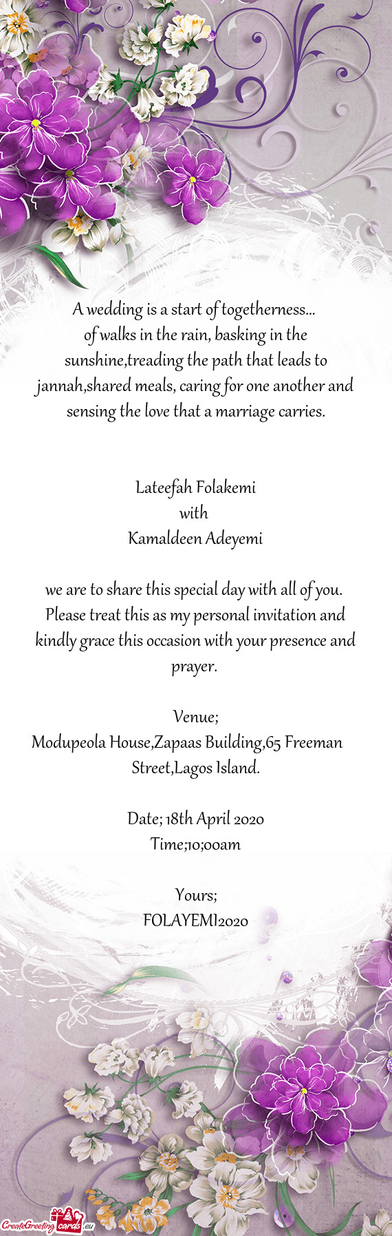 Please treat this as my personal invitation and kindly grace this occasion with your presence and pr