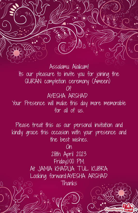 Please treat this as our personal invitation and kindly grace this occasion with your presence and t