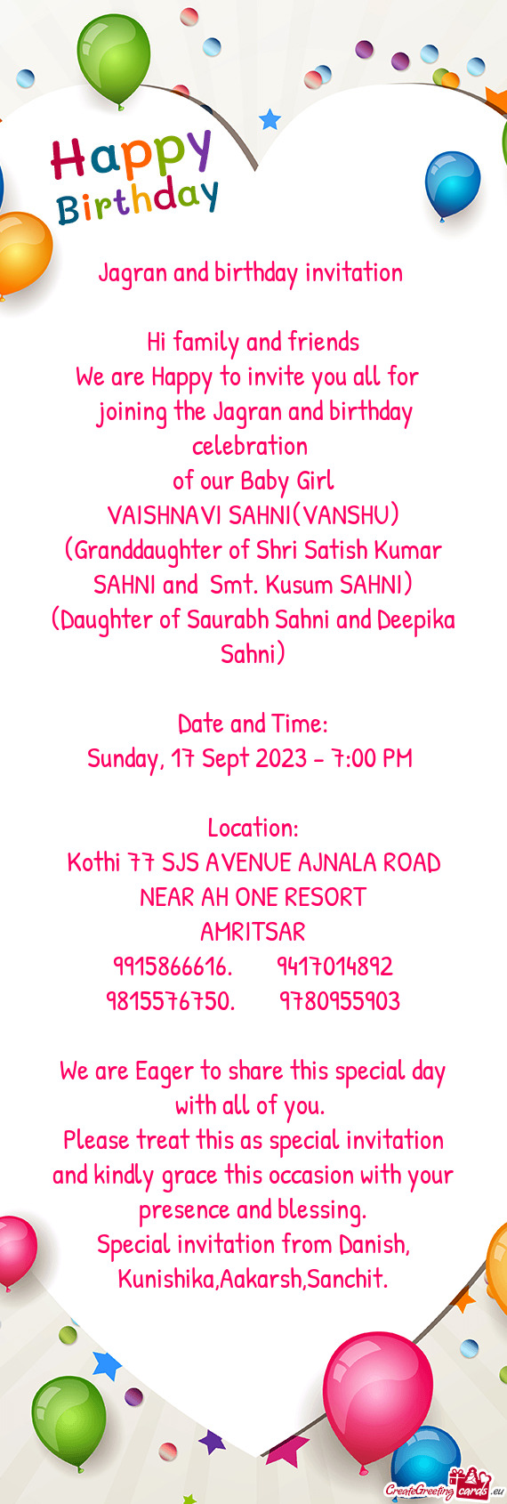 Please treat this as special invitation and kindly grace this occasion with your presence and blessi