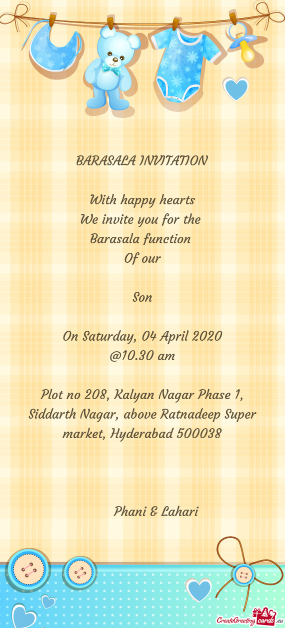 Plot no 208, Kalyan Nagar Phase 1, Siddarth Nagar, above Ratnadeep Super market, Hyderabad 500038