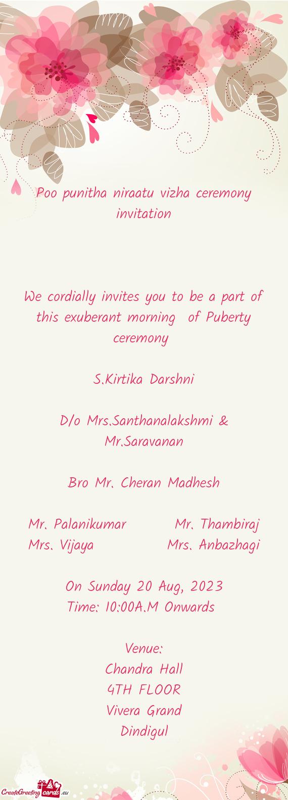 Poo punitha niraatu vizha ceremony invitation