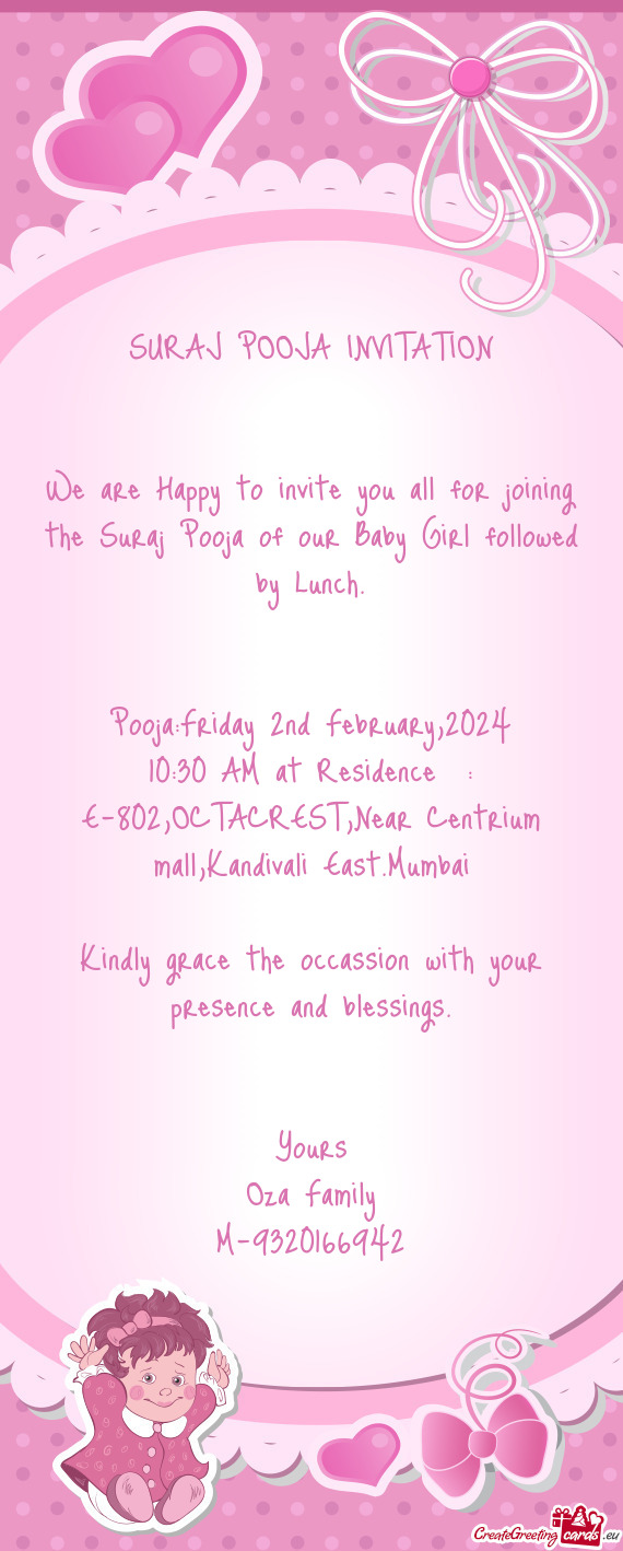 Pooja:Friday 2nd February,2024