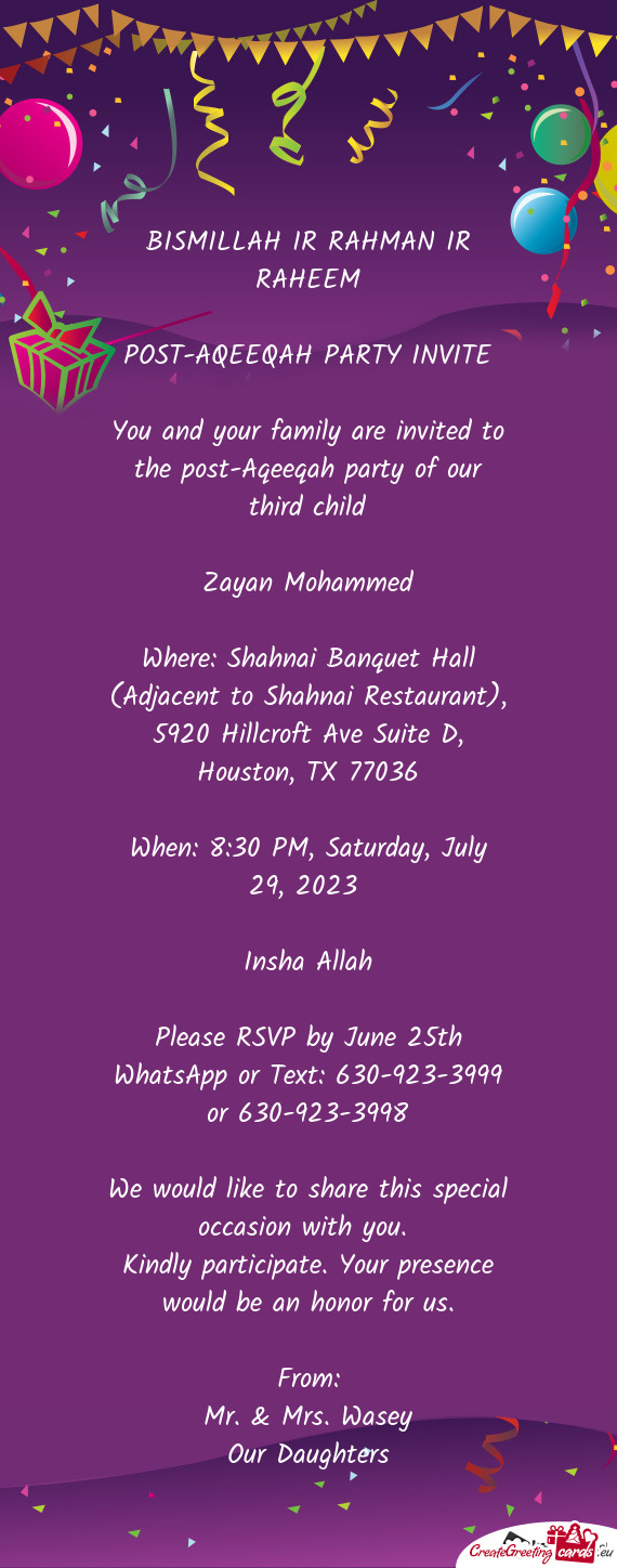 POST-AQEEQAH PARTY INVITE