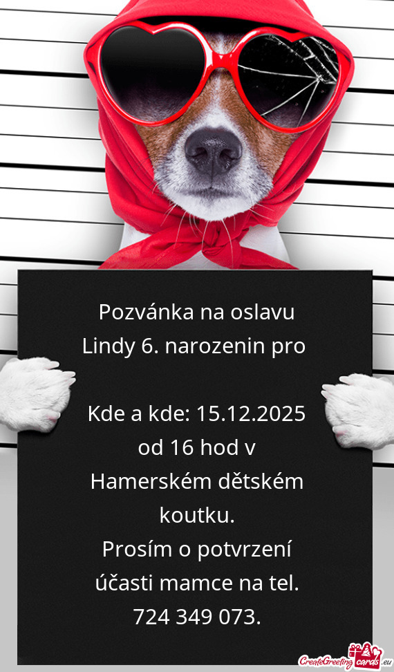Pozvánka na oslavu Lindy 6. narozenin pro