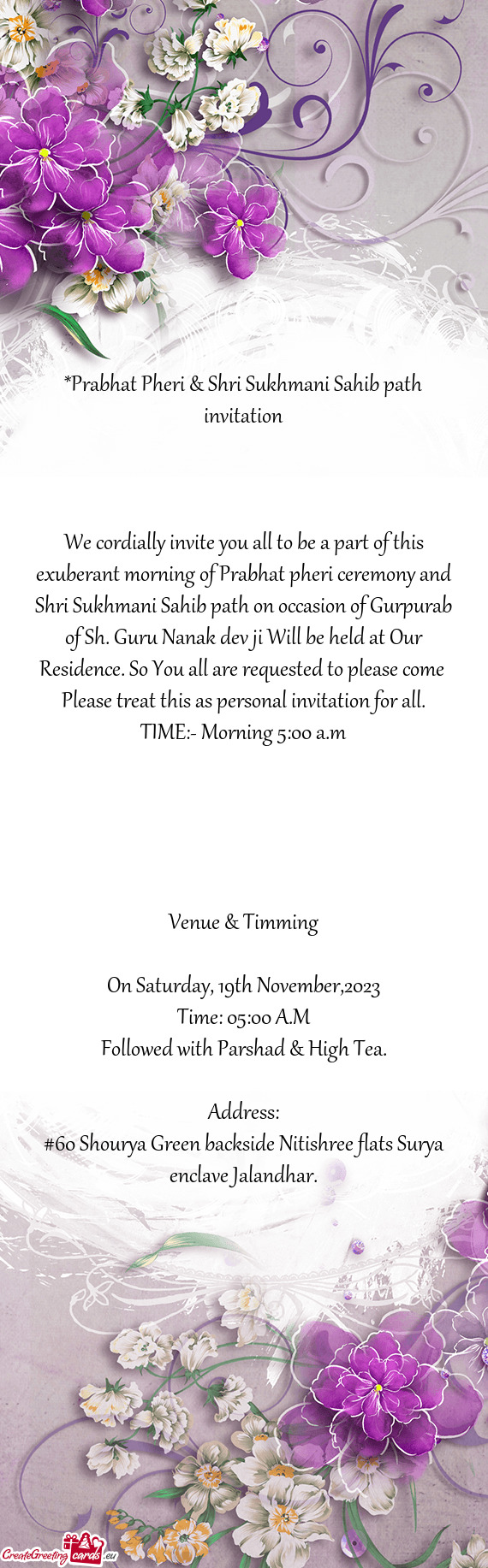 Prabhat Pheri & Shri Sukhmani Sahib path invitation
