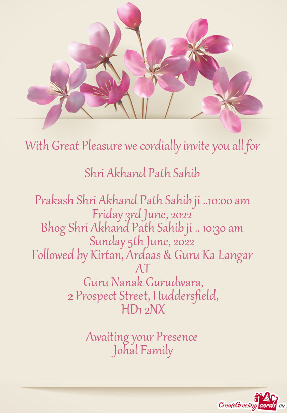 Prakash Shri Akhand Path Sahib ji ..10:00 am