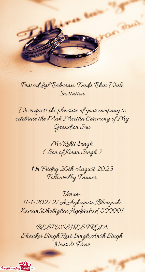 Prasad Lal Baburam Dada Bhai Wale Invitation
