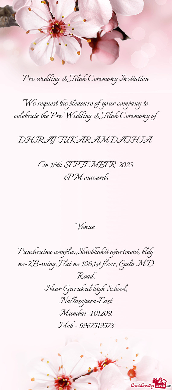 Pre wedding & Tilak Ceremony Invitation