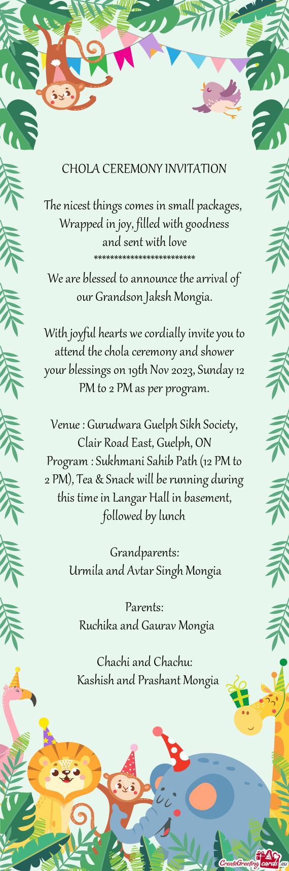 Program : Sukhmani Sahib Path (12 PM to 2 PM), Tea & Snack will be running during this time in Langa