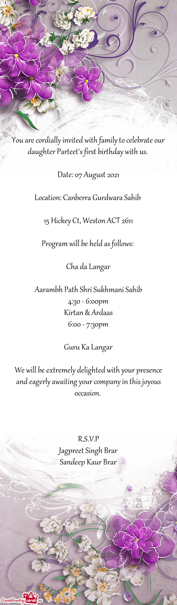 Program will be held as follows: