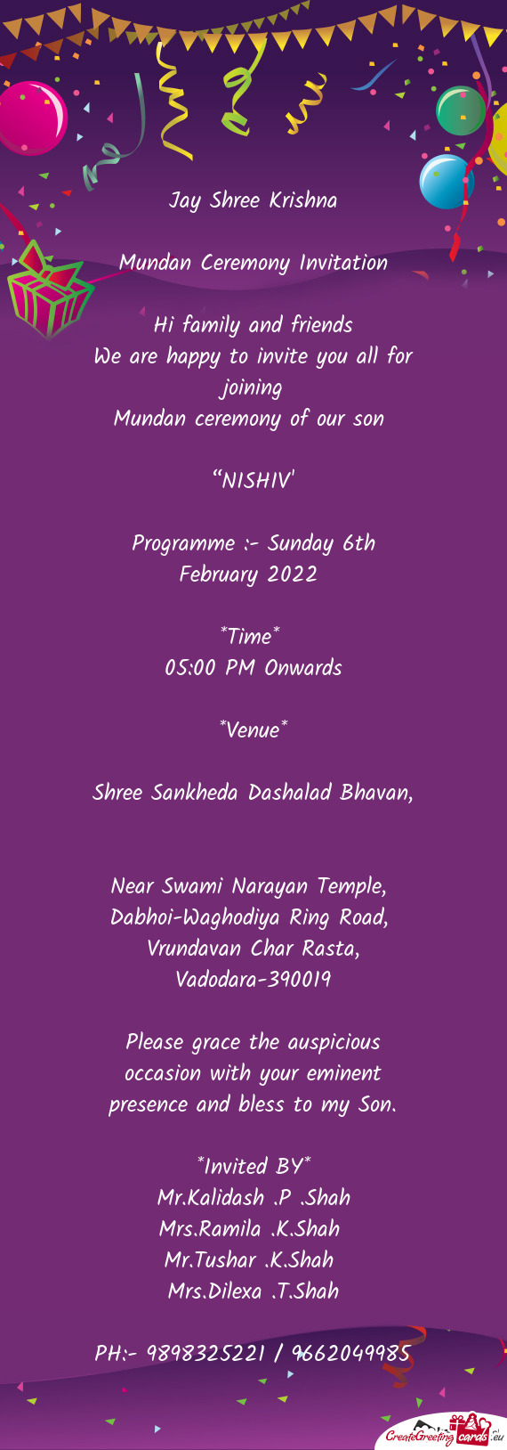 Programme :- Sunday 6th February 2022