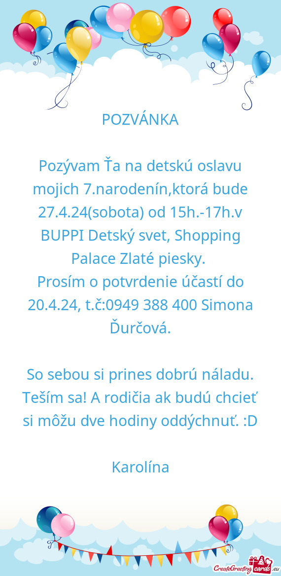 Prosím o potvrdenie účastí do 20.4.24, t.č:0949 388 400 Simona Ďurčová