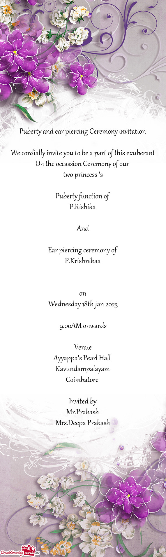 Puberty and ear piercing Ceremony invitation