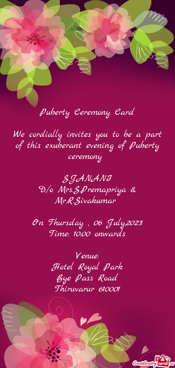 Puberty Ceremony Card