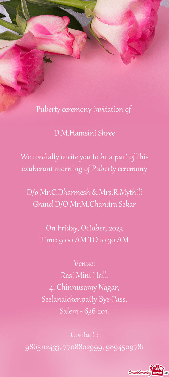 Puberty ceremony invitation of D