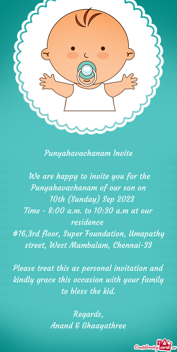 Punyahavachanam Invite