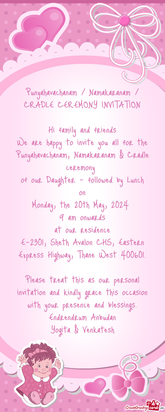 Punyahavachanam / Namakaranam / CRADLE CEREMONY INVITATION